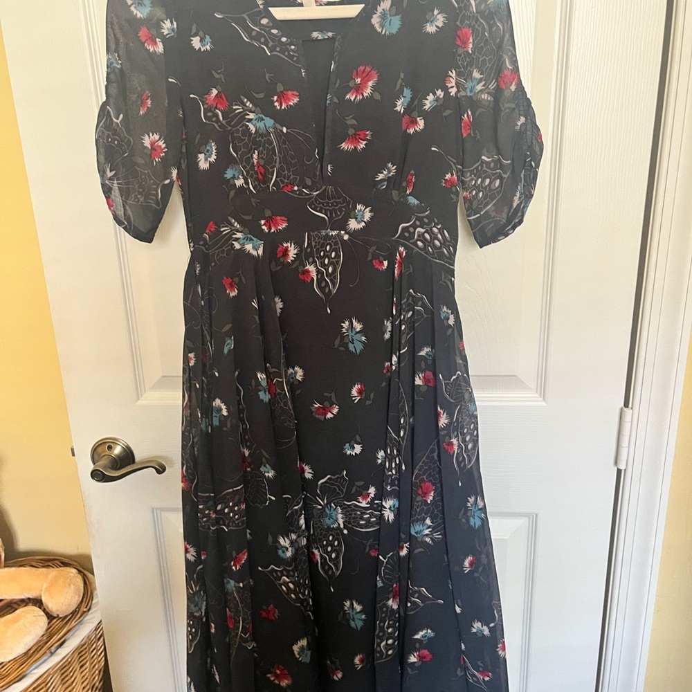 Free People Black Floral Midi Dress